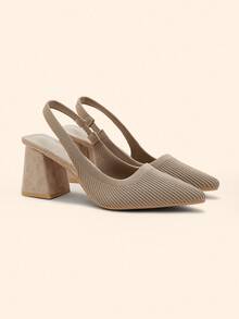 CUCCOO BASICS Sepatu Slip-On Wanita Fashion dengan Tali Belakang Kain, Hak Tebal, Ujung Lancip, dan Bahan Kulit PU, Cocok untuk Kencan, Pesta, dan Liburan, Cocok untuk Natal dan Musim Semi. - Aprikot - View 3