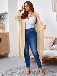 EMERY ROSE 大码纯色口袋休闲百搭长袖夹克 - 杏色 - 查看 8