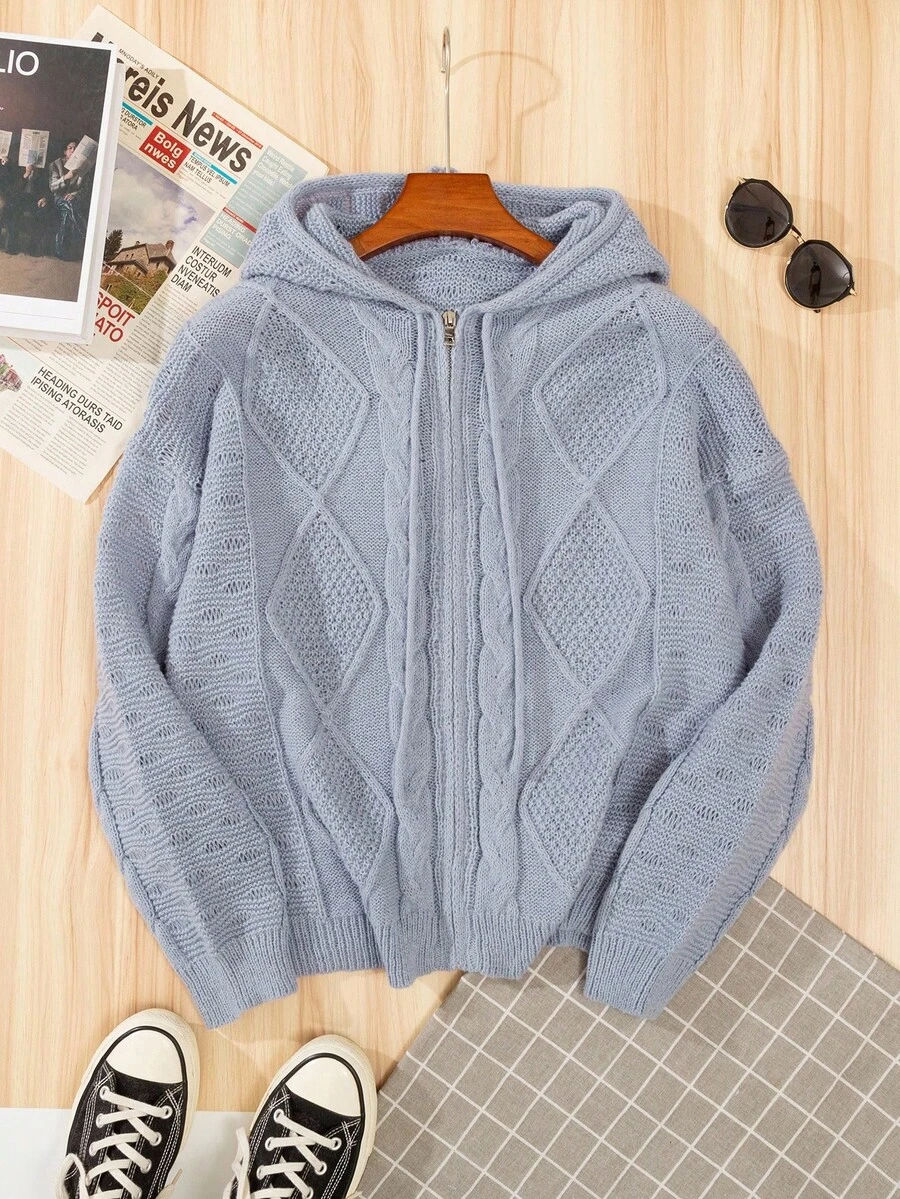 Manfinity Joysei Men's Casual Drawstring Hooded Zip-Up Cardigan, Fall/Winter - Grey - View 1