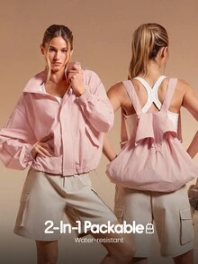 GLOWMODE Vibe Trek 二合一防水翻盖口袋可打包背包夹克秋冬户外徒步慢跑日常运动服 - 粉色 - 查看 2