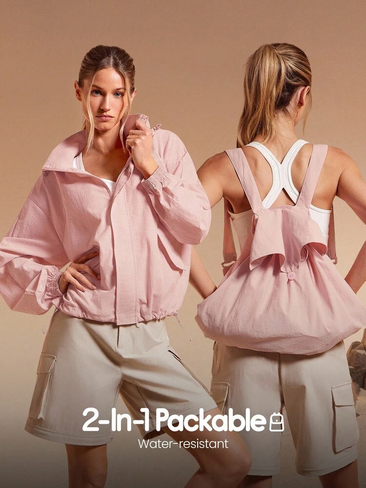 GLOWMODE Vibe Trek 2-In-1 Water Repellent Flap Pockets Packable Backpack Jacket Autumn Winter Outdoor Hiking Jogging Daily Active Wear