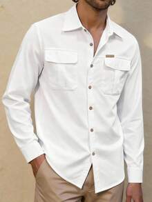 Manfinity Nomadique Men's Western Style Long Sleeve Cargo Pocket Casual Shirt Men Cowboy Shirts Casual Shirts For Men, Button-Down Shirt Western Shirts Men White Pocket Shirt Men Long Sleeve Shirts Outdoor Music Festival, Nightclub Bar, Boyfriend/Husband Gift, Anniversary Gift, Fall