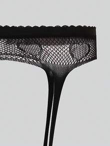 SHEIN 1 Pair Women's Fashionable Sexy Heart Fishnet Stockings - Black - View 6