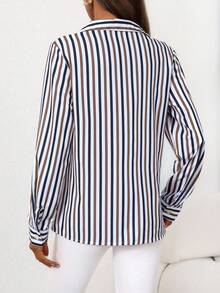 EMERY ROSE Women's Striped Long Sleeve Single-Breasted Casual/Work Shirt - Multicolor - View 2