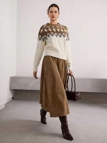 Heiryn French Retro Hazy Suede-Like High Waist Slimming A-Line Skirt - Brown - View 4