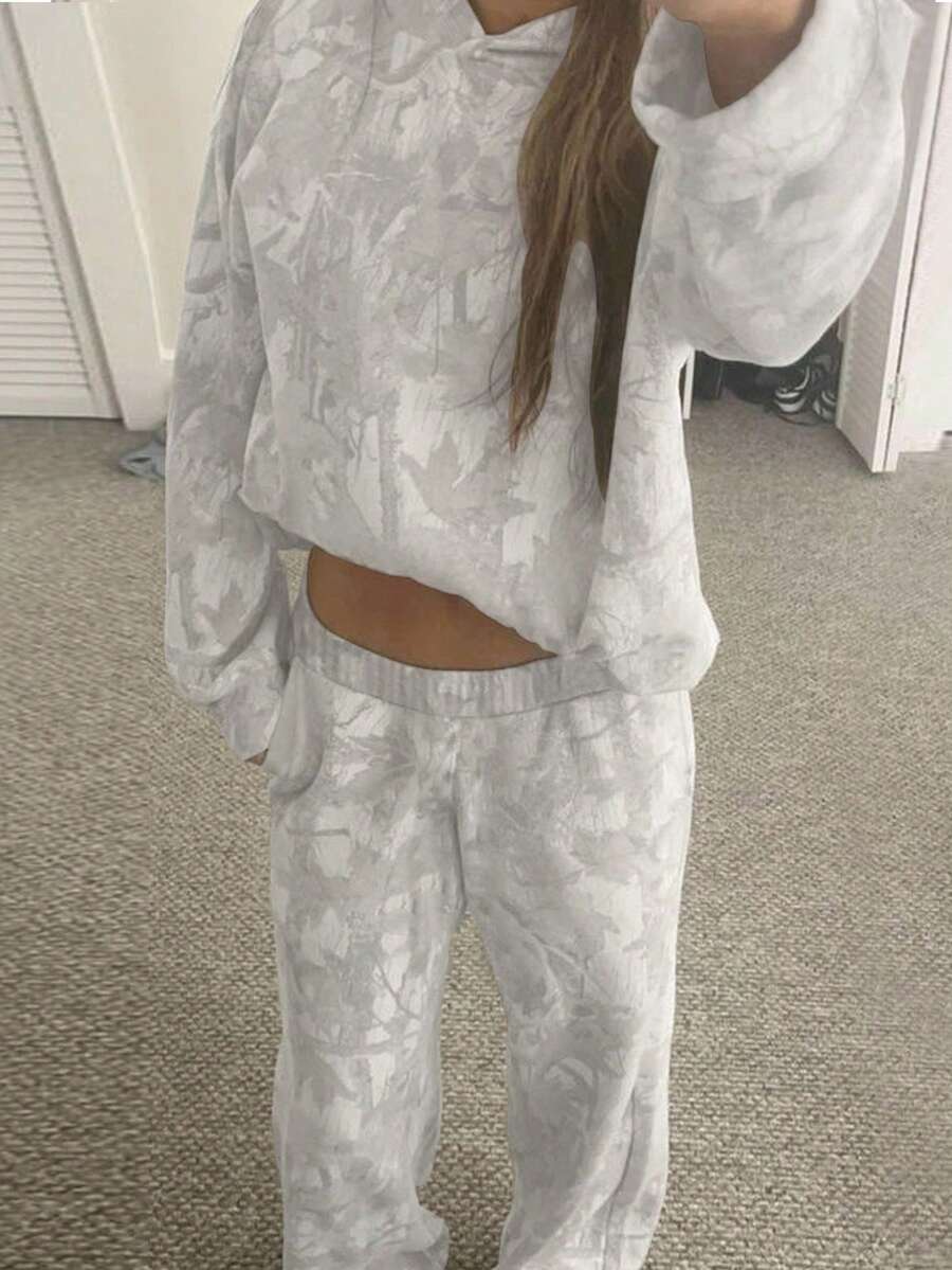 SHEIN 2pcs/Set Women Digital Print Hoodie And Sweatpants - Multicolor - View 1