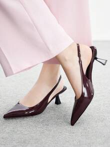 CUCCOO BIZCHIC Women's Pointed Toe Elegant Minimalist Slip-On Pumps With Elastic Back, Comfortable For Daily Commute And Occasions, Low Heel - Burgundy - View 3