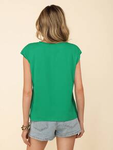 Coeurva Women's Solid Color Round Neck Batwing Short Sleeve T-Shirt