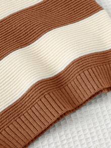 Cozy Pixies Baby Boy Cartoon Bear Striped Pattern Crew Neck Long Sleeve Sweater Fall Winter - Brown - View 7