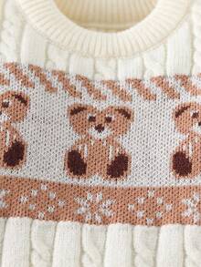 Áo len chui đầu họa tiết gấu jacquard màu mơ cho bé trai, áo len dày dài tay dễ thương cho trẻ em từ 0-3 tuổi, mùa thu/đông - Màu be - Xem 7
