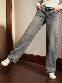 Écloséra Women's Casual Washed Low Waist Straight Leg Jeans - Blue - View 6
