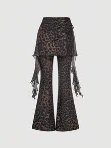 SHEIN MOD Quần ống loe xếp nếp họa tiết da báo thời trang nữ - Nhiều màu - Xem 3