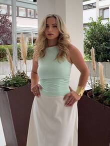 Jeta Ari Casual Solid Color Ruched Slim Fit Tank Top For Summer - Green - View 1