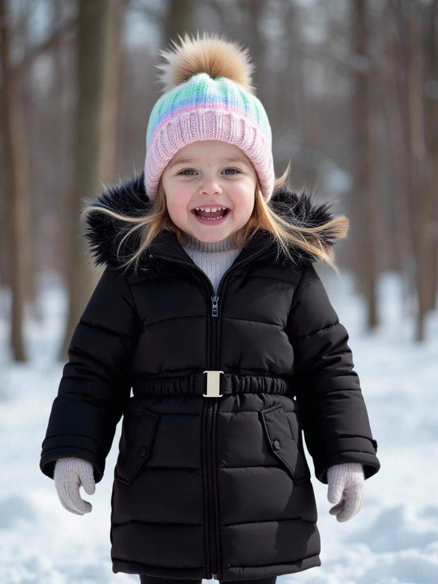 Emery Rose Kids Emery Rose Kids 女婴黑色保暖连帽棉衣，秋冬款