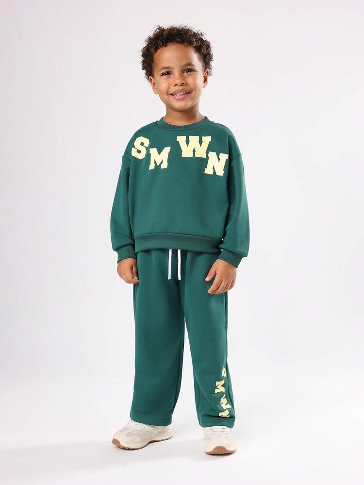 Letter Print Sweatshirt And Jogger Set With Drawstring