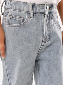 SUMWON 儿童休闲阔腿牛仔裤，经典日常下装，舒适宽松版型，纯棉面料，直筒裤脚，秋冬度假风。 - 藍色 - 查看 5