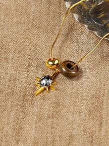 Glisma 18K Gold-Plated Vintage Style Necklace, Unique & Fashionable Accessory For Women,Shopping,Casual,Work,Vintage,PREMIUM,Zirconia,Rhinstone,Metallic/Texture,Western Jewelry,Old Money,Outfits,Gothic/Goth,Charm Necklace,Gemstone,Fall/Autumn/Winter,For Mom/Women/Girl/Mother,Premium - Gold - View 5