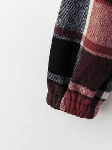 EMERY ROSE Women's Plaid Thermal Lined Zip-Up Short Jacket, Autumn, Christmas - Burgundy - View 3