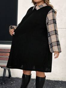 SHEIN CURVE+ Plus-Size Women's Winter Casual Checkered Floral A-Line Dress