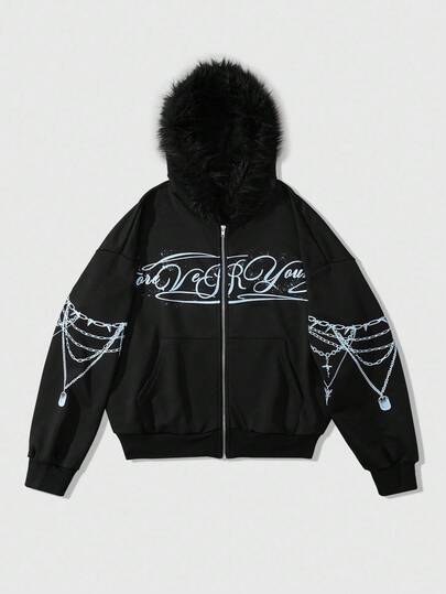 Street Life Sudadera con capucha de felpa con estampado de letras para hombre, otoño/invierno