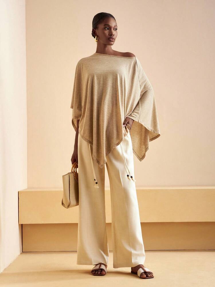 Zivah 2025 Autumn And Winter New Casual Vacation Khaki Loose Knitted Women Top, Can Be Worn Front And Back, Suitable For Daily, Party Gatherings, Airport Wear, Commuting, Travel, Shopping, Dinner, Nightclubs, Vacation, Air-Conditioning Blouse-A - Khaki - View 3