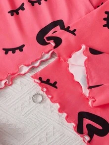 Dream Adore 3件套可爱睫毛和心形印花女士睡衣套装 - 粉色 - 查看 6