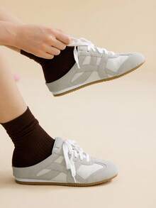 CUCCOO EASI 1 双女式系带圆头平底休闲运动鞋，PU 皮革，灰色，适合休闲、运动、室内外日常穿着 - 灰色 - 查看 5