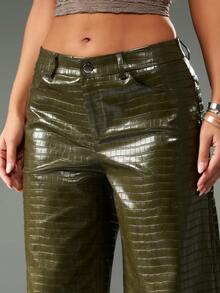 MISSGUIDED Pantalones de pierna ancha con acabado brillante, de estampado metálico, de talle alto para fiesta de noche, club y declaración de moda de otoño, invierno y Navidad - Verde - Ver 4