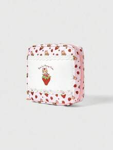 ROMWE Kawaii Túi đựng mỹ phẩm cỡ lớn, dày dặn, họa tiết hoạt hình tương phản, ren, kiểu retro dành cho nữ, túi vuông nhỏ 442464 - Hồng - Xem 2