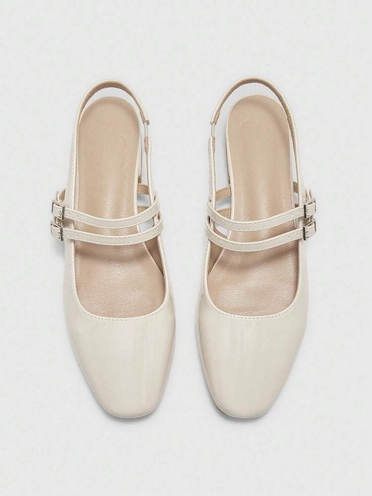 CUCCOO BIZCHIC Women's Square Toe Flat Mary Jane Shoes, Minimalist Beige Color, Slingback Design, Suitable For Commuting, Dates, Parties, Holidays And Vacations For Christmas Spring Shoes