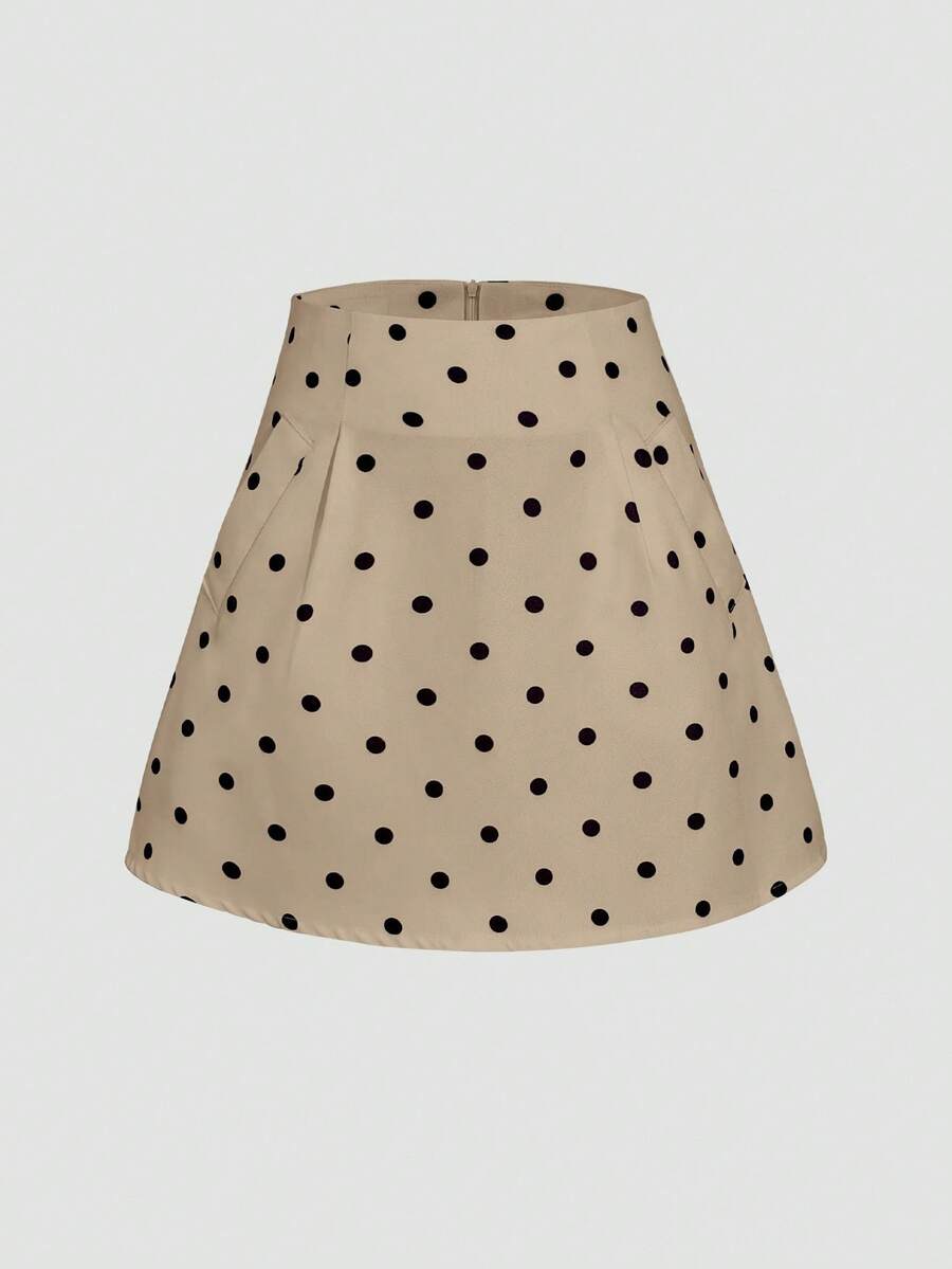 EMERY ROSE 女式口袋圆点休闲裙 - 卡其色 - 查看 1