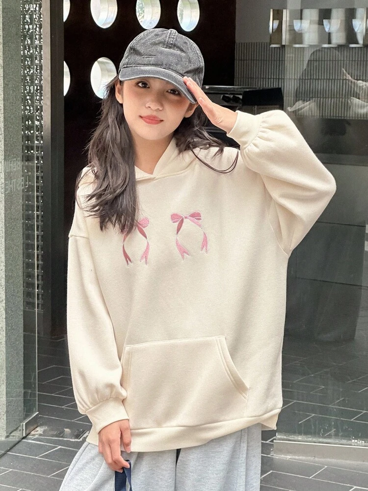 Tween Girl Knitted Sweatshirt With Thermal Lining, Butterfly Embroidery, Autumn