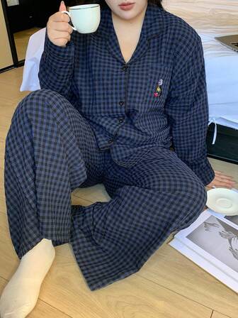 Dazy Plus Plus Size Plaid Loose Pajama Set, Sleepwear, Suitable For All Seasons, Fall Clothes, Cozy Outfit