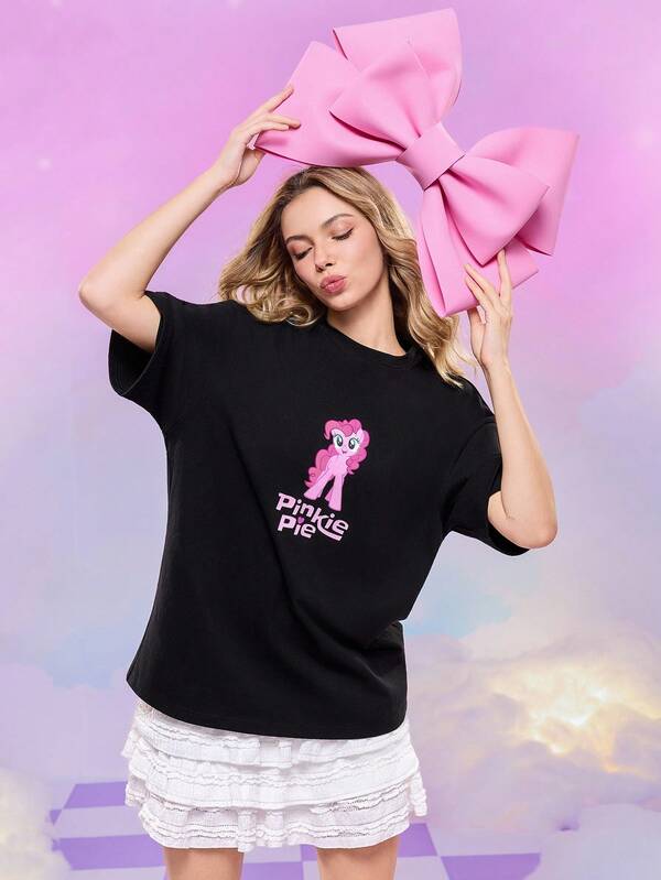 My Little Pony X SHEIN Women's Cute Pony & Letter Graphic Short Sleeve T-Shirt, Summer