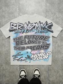 Estilo callejero, camiseta de cuello redondo de manga corta minimalista informal para niño preadolescente, adecuada para el verano