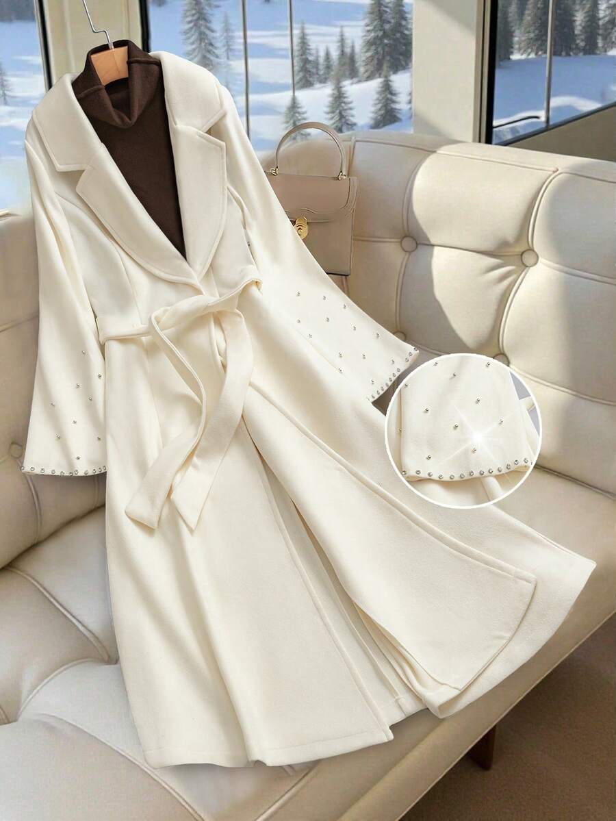 GlowEve 女士编织优雅度假主题冬季羊毛面料 - 米色 - 查看 1