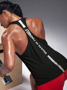 Powerista 夏季圓領字母印花運動背心 - 黑色 - 查看 1