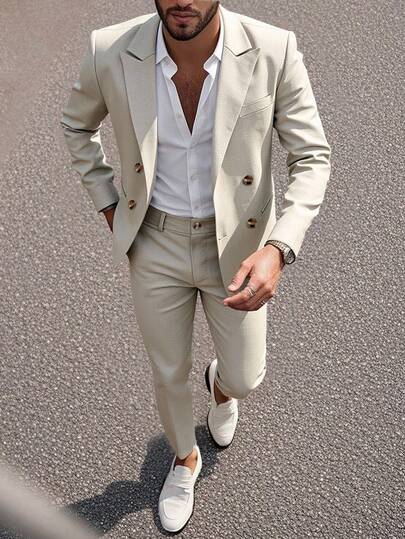 Manfinity Bizformal Men's Solid Color Minimalist Daily Wear Long Sleeve Suit Set