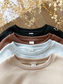 SHEIN Emery Rose Kids 4件組女童素色保暖內裡長袖圓領運動衫，冬季校園簡約衛衣，適合兄弟姊妹搭配，可愛秋季款 - 彩色 - 查看 5