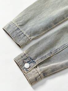 SHEIN PETITE Áo khoác denim ngắn tay rách một hàng khuy đơn dành cho nữ, mùa thu - Màu xanh lam - Xem 9