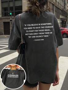 EMERY ROSE Áo thun cổ tròn tay ngắn dáng rộng thoải mái cho nữ, mùa hè - Màu xám đen - Xem 1