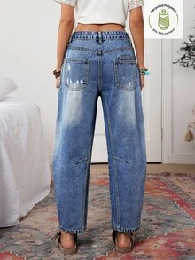 EMERY ROSE Women's Casual Daily Washed Baggy Jeans With Pockets, Loose Fit - Blue - View 2