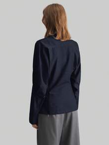 Ontre Áo cánh tay dài cổ đứng thắt eo thời trang thu đông 2025 cho nữ, trang phục công sở thanh lịch, hiện đại, phù hợp cho các buổi hẹn hò, tiệc tùng, đi chơi, đám cưới, sinh nhật, Halloween, Giáng sinh, áo cánh thanh lịch cho quý cô, giáo viên - Màu xanh hải quân - Xem 3