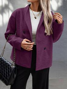 EMERY ROSE Abrigo cruzado de unicolor para mujer de moda para otoño/invierno - Morado - Ver 4