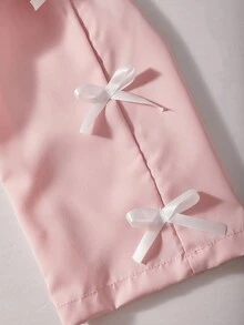 SHEIN 3 件套女童服装 - 黑色蝴蝶结拉链夹克，白色交叉带背心，蝴蝶结阔腿裤，适合外出、度假、玩耍、返校 - 藕粉色 - 查看 4
