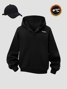 少女休闲日常百搭舒适字母贴布宽松长袖针织卫衣，适合上学、花园、海滩、生日、春、夏、秋、冬等各种场合。 - 黑色 - 查看 1