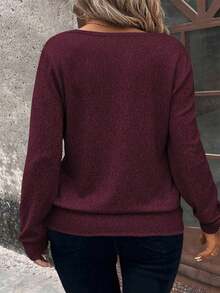 EMERY ROSE Women's Square Collar Striped Deconstructed Sweatshirt, Autumn/Winter - Red Violet - View 2