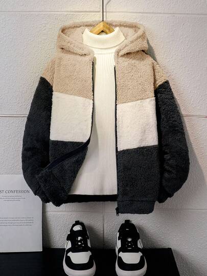 SHEIN Tween Boy Plush Patchwork Zipper Economy Jacket Boys Fall Clothes Kids Fall Clothes Fall Blouses Kids Winter Clothes Toddler Boy Fall Clothes Cute Sweater Halloween Kids Clothes Fall Blouses Fall Shirts Halloween Shirt Black Shirt Suitable For Commuting To School Daily Leisure College Travel Suitable For Sports Suitable For Fall And Winter Season