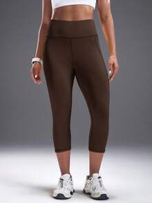 Powerista Women's Brown High Waist Workout Leggings With Pockets - Coffee Brown - View 4
