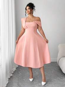 Elenzga Đầm ngắn dáng ôm độc đáo, thanh lịch dành cho nữ cỡ lớn, dây đeo bất đối xứng, màu trơn. - Hồng - Xem 5